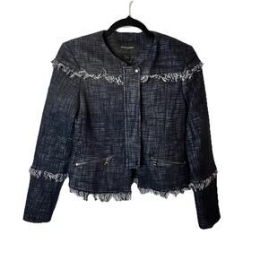 Banana Republic Jacket Women's Blue Cotton Linen blend Fringed Cropped Size 0